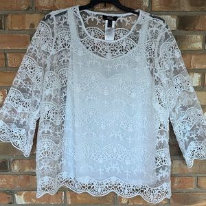 Dennis Basso White Lace Top